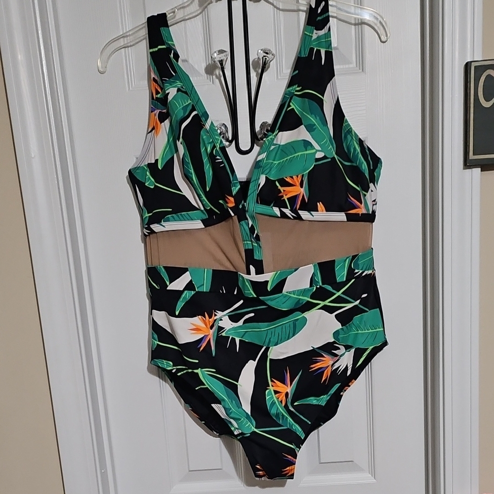 Coastal Blue Green and Black Cut-Out One Piece Swimsuit ** Final Mark Down